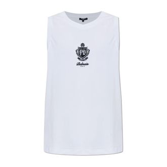 Balmain Sleeveless Tops, male, White, Size: XL Beach Top with Embroidered Logo