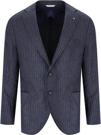 Manuel Ritz Blauw Gestreept Enkelborst Woljasje - Heren - Blazers - Blauw - L - Wol - Jassen