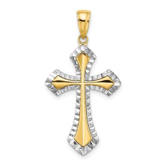 Diamond2Deal 10k Yellow Gold Rhodium Diamond-Cut Reversible Cross Charm