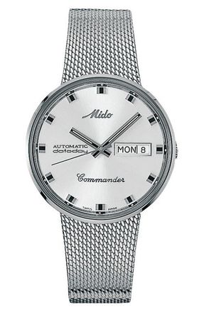 Mido Commander Automatic Mesh Strap Watch, 37mm in Silver at Nordstrom