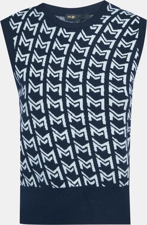 Maje Blue Monogram Jacquard Sleeveless Sweater