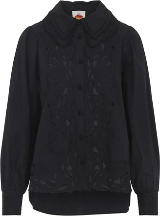Farm Rio cut-out scalloped blouse - Black