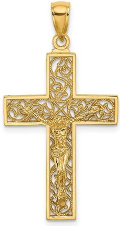 Diamond2Deal 14k Yellow Gold Textured Swirl Design Crucifix Charm Pendant