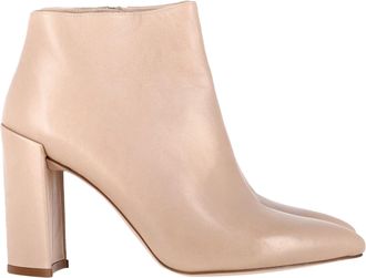Stuart Weitzman Block-Heel Ankle Boots in Nude Leather