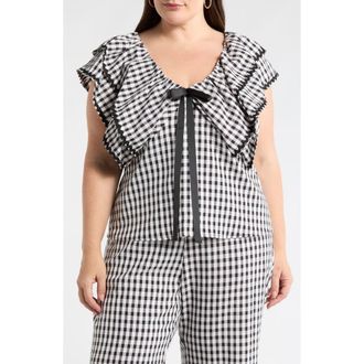 Sugarlips Dovery Gingham Ruffle Top in Black-White at Nordstrom, Size 1X
