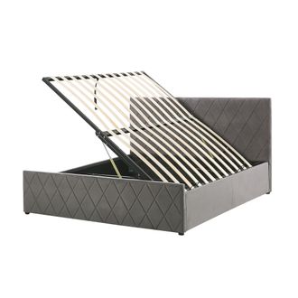 Beliani Cama Con Somier De Terciopelo Gris 140 X 200 Cm Almacenaje Cabecero Rochefort