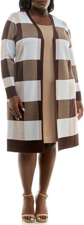 Nina Leonard Long Leopard Print Cardigan in Brown/tan Multi at Nordstrom Rack, Size 2X