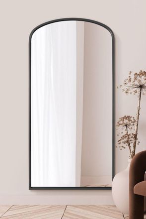 MirrorOutlet Black Metal Framed Arched Wall Leaner Mirror 79x39 (200x100CM) | Size: 1 Pack