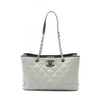 Chanel Black Gray Grained Calfskin Tote Bag (Pre-Owned)