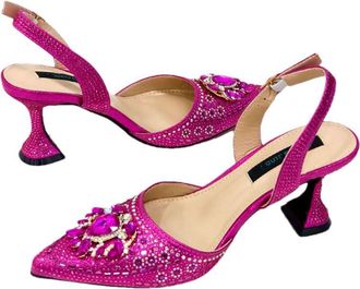 Generic Womens Stiletto High Heel Shoes and Gold Chain Handbag Set Sparkly Rhinestone Big Crystal Decoration