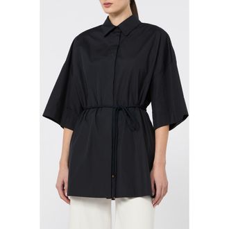 Max Mara Mancora Belted Cotton Poplin Tunic in Ultramarine at Nordstrom, Size 16