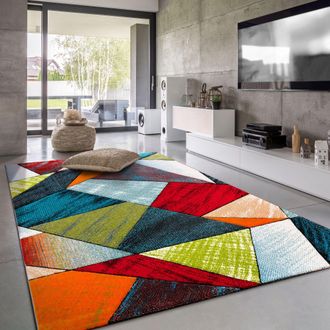 Paco Home Paco Home - Alfombra Salon De Habitacion Pelo Corto Dibujo Vintage Rombo Verde Rojo Azul 160x230 Cm