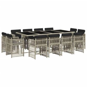 vidaXL Set Comedor Jard&iacute;n Y Cojines 13 Pzas Rat&aacute;n Sint&eacute;tico Gris Claro Vidaxl