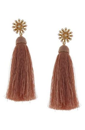 Olivia Welles Briella Imitation Pearl & Tassel Drop Earrings in Gold /Rose at Nordstrom Rack