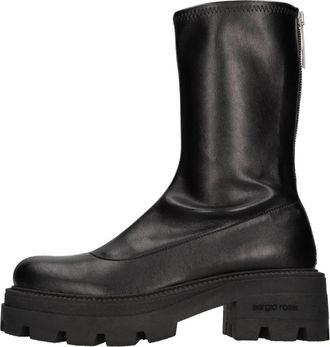 Sergio Rossi Laarzen Zwart - Dames - Laarzen met Hak - Zwart - 38 1/2 EU - Leer - Schoenen