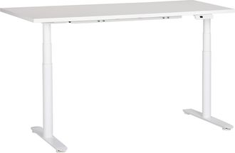 Beliani Escritorio De Altura Regulable El&eacute;ctrico Dise&ntilde;o Moderno Patas Redondas 160 X 72 Cm Tablero Blanco Soporte De Acero Blanco Destinas