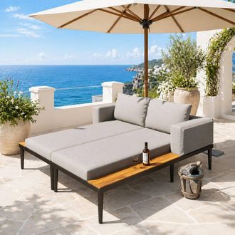 Merax Modular Outdoor Daybed Set Double Sun Lounger with Side Panels in Grey