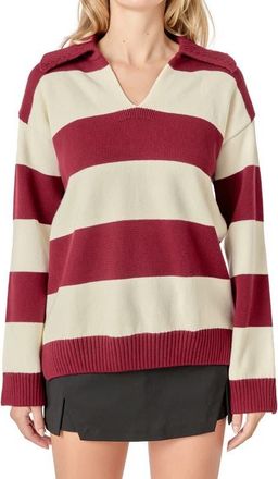 English Factory Stripe Cotton Rugby Sweater in Burgundy/cream at Nordstrom, Size X-Small