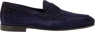 Santoni Blauwe Su&egrave;de Penny Loafers Elegante Stijl - Heren - Loafers - Blauw - 45 EU - Su&egrave;de - Schoenen