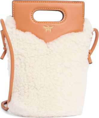MCM Diamond Genuine Shearling Crossbody Bag in White at Nordstrom Rack