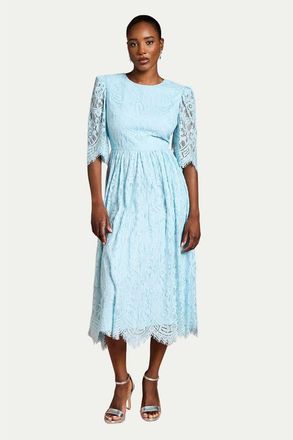 Coast Lace Short Sleeve Midi Dress in Aqua at Nordstrom, Size 10