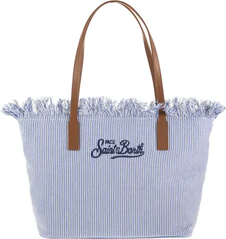 MC2 Saint Barth City Shopper Bag In Striped Canvas With Embroidered Logo