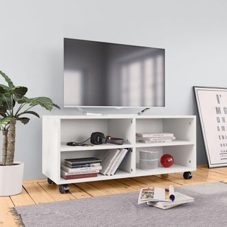 vidaXL Vidaxl - Mueble De Tv Con Ruedas Madera Contrachapada Blanco 90x35x35 Cm