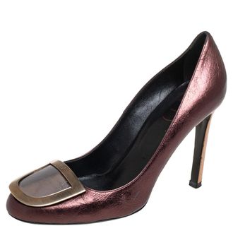 Roger Vivier Metallic Brown Leather Ecusson Pumps