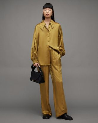 AllSaints Charli Silk Blend Wide Leg Fit Pants