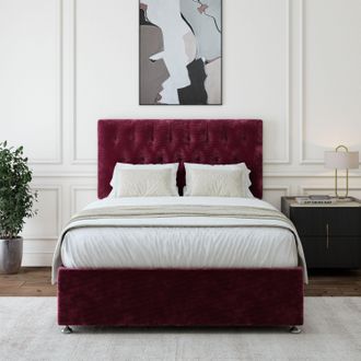 Bedmaster Chenille 2 Drawer Divan Base & Button Headboard in Aubergine | Size: Double