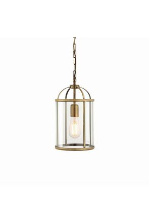 Netlighting Lambeth 1 Light Ceiling Pendant Antique Brass Glass E27 in Gold