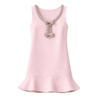 Self Portrait Party Dresses, female, Pink, Size: 2XS Ruffled Bow Crepe Mini Dress