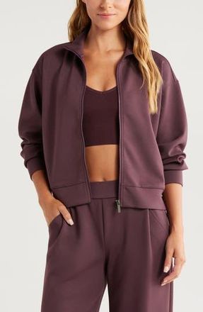 Zella Luxe Scuba Knit Stand Collar Jacket in Burgundy Fudge at Nordstrom Rack, Size Medium