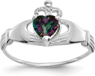 Diamond2Deal 14k White Gold Blue Cubic Zirconia Claddagh Heart Ring