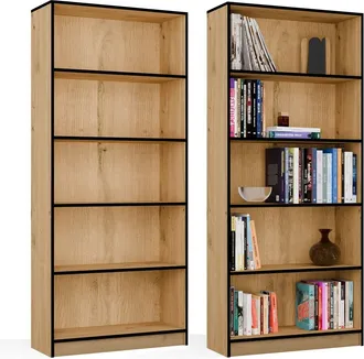 Topeshop R80 Librer&iacute;a - Mueble Para Libros Y Archivadores - 5 Estantes - 80x182x30 Cm - Roble Artisan / Negro
