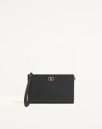 Valentino Garavani Pouch Vlogo Signature Valentino Garavani in Vitello Granato Uomo NERO UNI
