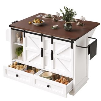STILVORA Carro De Cocina Con Puertas Correderas Y Tablero Plegable Y Estantes Ajustables Para Cocina En Mdf Blanco