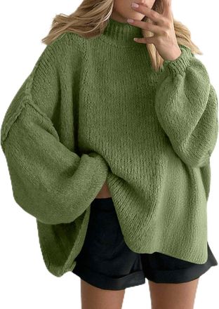 Generic Womens Turtleneck Knit Pullover-Solid Color Comfortable, Loose Casual Sweater for Everyday Leisure, Home, Office, Dating, Party and Casual Office. Gre