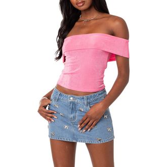 Edikted Mindi Foldover Off the Shoulder Top in Pink at Nordstrom, Size Medium