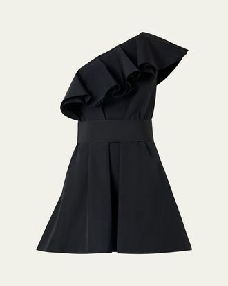 Akris Ruffle One-Shoulder Belted Mini Dress