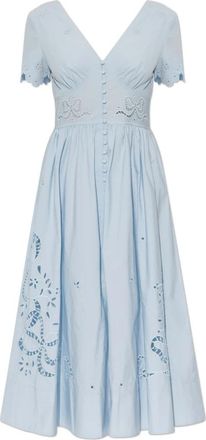 Self Portrait Midi jurk met V-hals - Dames - Casual kleedjes - Blauw - 2XS - Katoen - Kleedjes