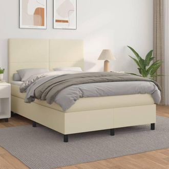 vidaXL Cama Box Spring Con Colch&oacute;n Cuero Sint&eacute;tico Crema 140x200cm Vidaxl