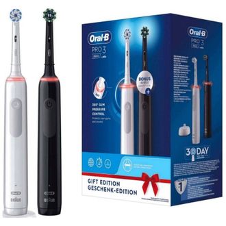 Braun Cepillo De Dientes El&eacute;ctrico Oral-b Pro 3 3900 Negro Blanco, Estuche De 2