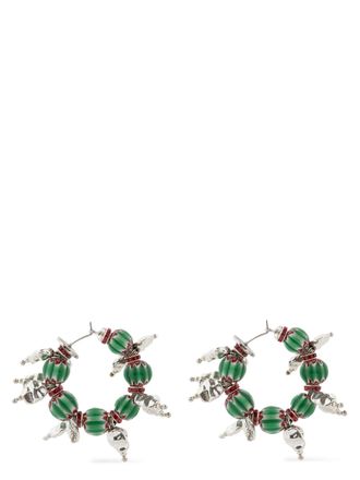 Dries Van Noten Striped Pearl & Crystal Earrings - Green