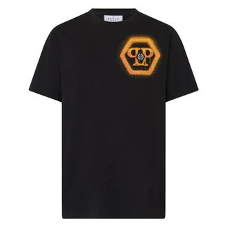 Philipp Plein Tops, Heren, Zwart, 2Xl, Katoen, Rondhals T-Shirt Spray Hexagon