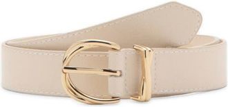 Mango Oval Buckle Faux Leather Belt in Ecru at Nordstrom, Size Medium