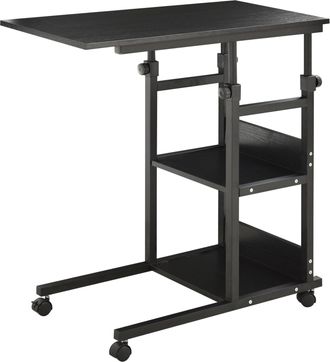 HOMCOM Homcom - Mesa Auxiliar De Sof&aacute; 80x40 Cm Mesa Lateral En Forma De C Con 4 Ruedas Giratorias Frenos Altura Ajustable 3 Niveles De 72-82 Cm Para Sal&oacute;n Co