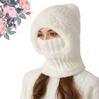 Generic Clockwise Womens Knitted Hat in Autumn and Winter 3 in 1 Cold Resistant Hat, Winter hat Women,Scarf Hat Mask One-Piece Knit Cap (Cream)