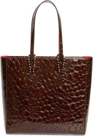 Christian Louboutin Cabata Soft Croc Embossed Leather North/South Tote Bag in Brown/Gold at Nordstrom