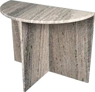 Jonathan Y Designs Patrice 20 Art Deco Minimalist Natural Marble Handmade Demilune Side Table, Pink/Beige/White